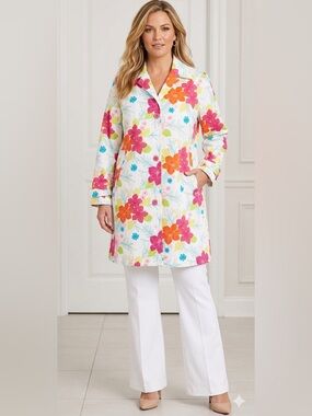 Harvé Benard Bold Colourful Floral button down lined cotton Spring Coat Size 16